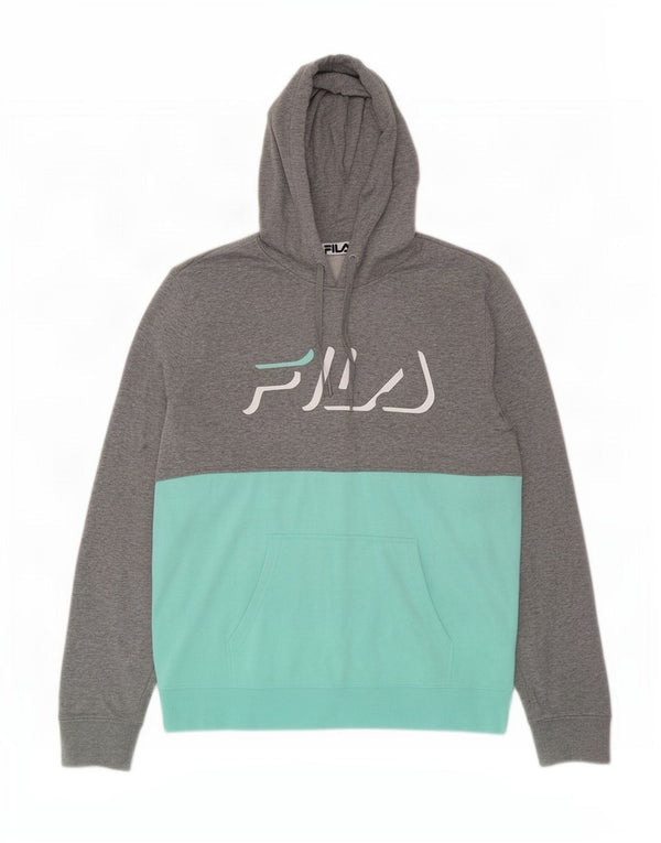 Fila Mens Graphic Hoodie Jumper 2XL Grey Colourblock Cotton
