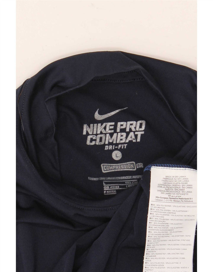 Nike Mens Dri Fit Top Long Sleeve UK 42/44 Large Navy Blue Polyester