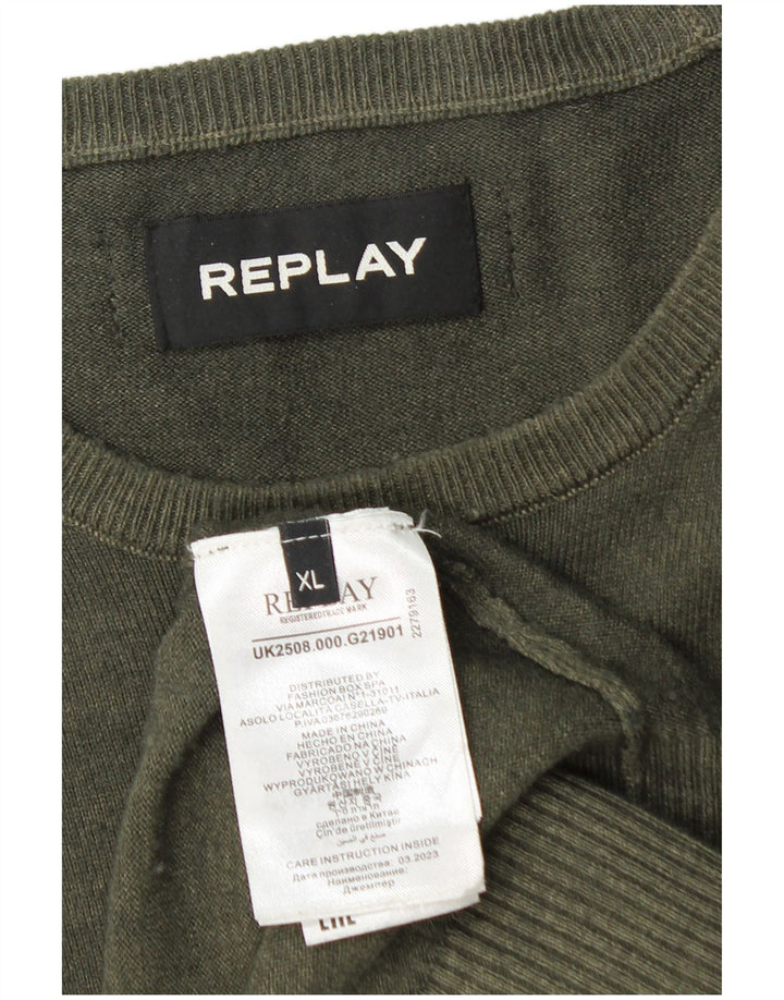 REPLAY Mens Boat Neck Jumper Sweater XL Khaki Wool