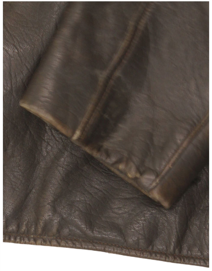 Vintage Mens Leather Jacket IT 48 Medium Khaki
