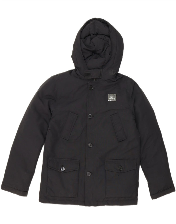 GF FERRE Boys Hooded Padded Jacket 11-12 Years Black Cotton Vintage GF Ferre and Second-Hand GF Ferre from Messina Hembry 