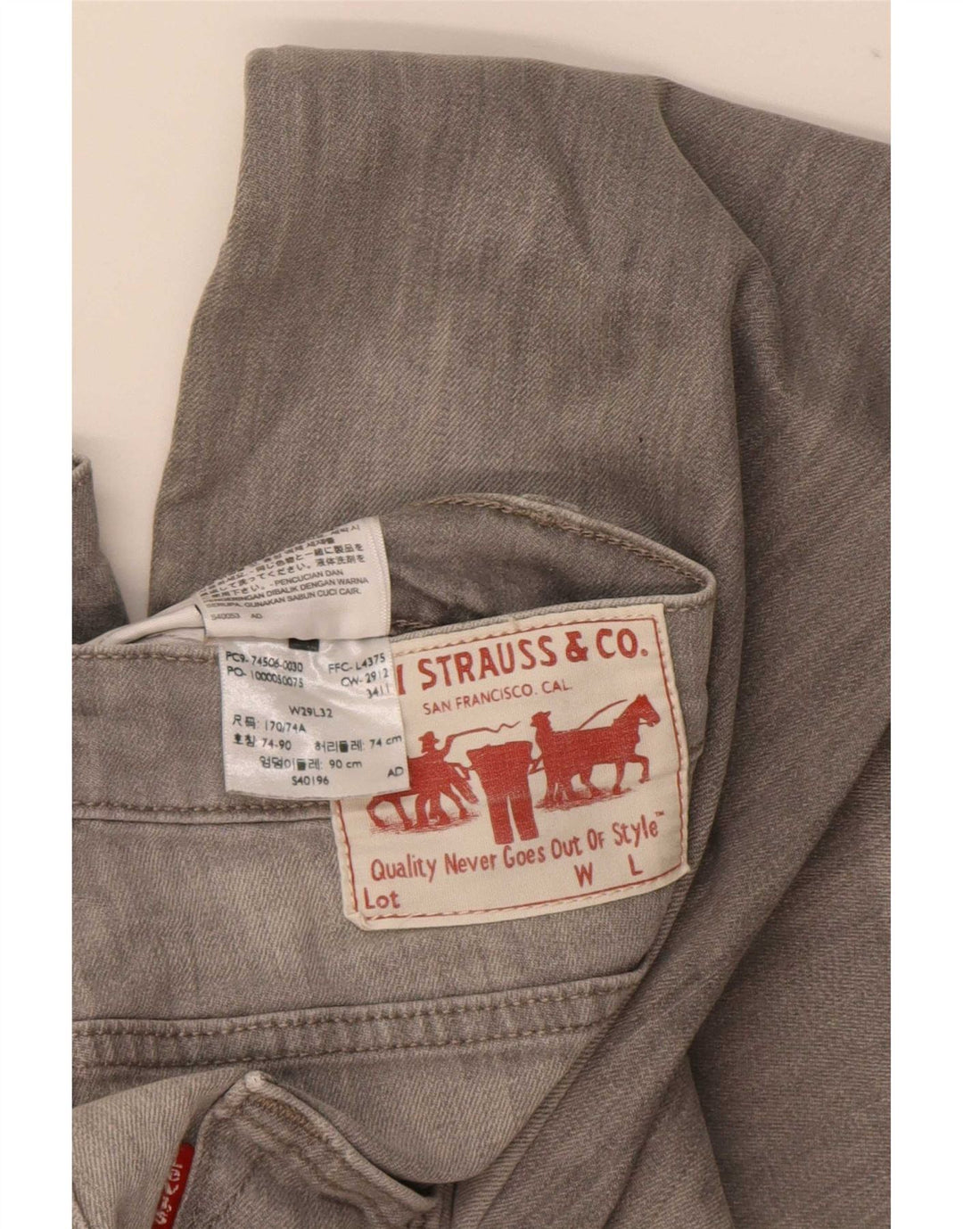 Levi's Mens Straight Jeans W29 L32 Grey Cotton