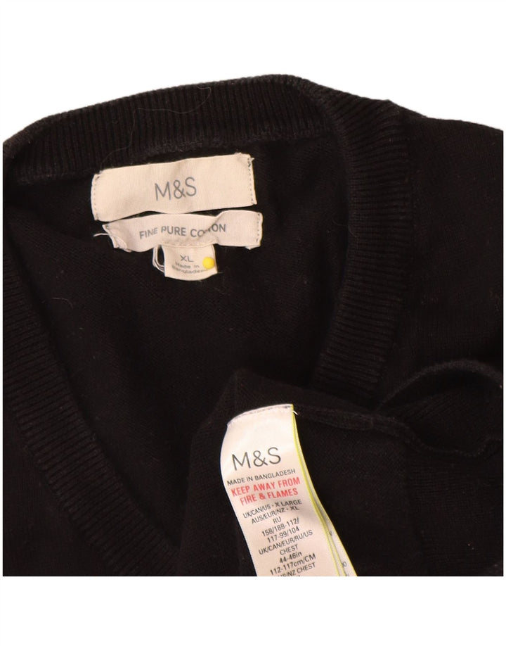 Marks & Spencer Mens V-Neck Jumper Sweater XL Black Cotton
