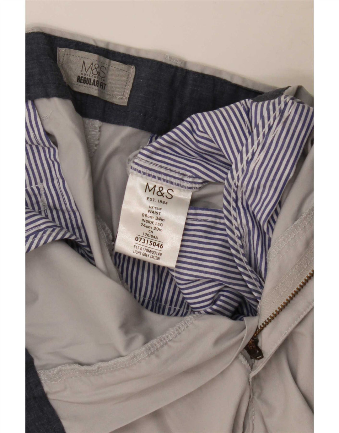 Marks & Spencer Mens Straight Chino Trousers W34 L29 Grey Cotton