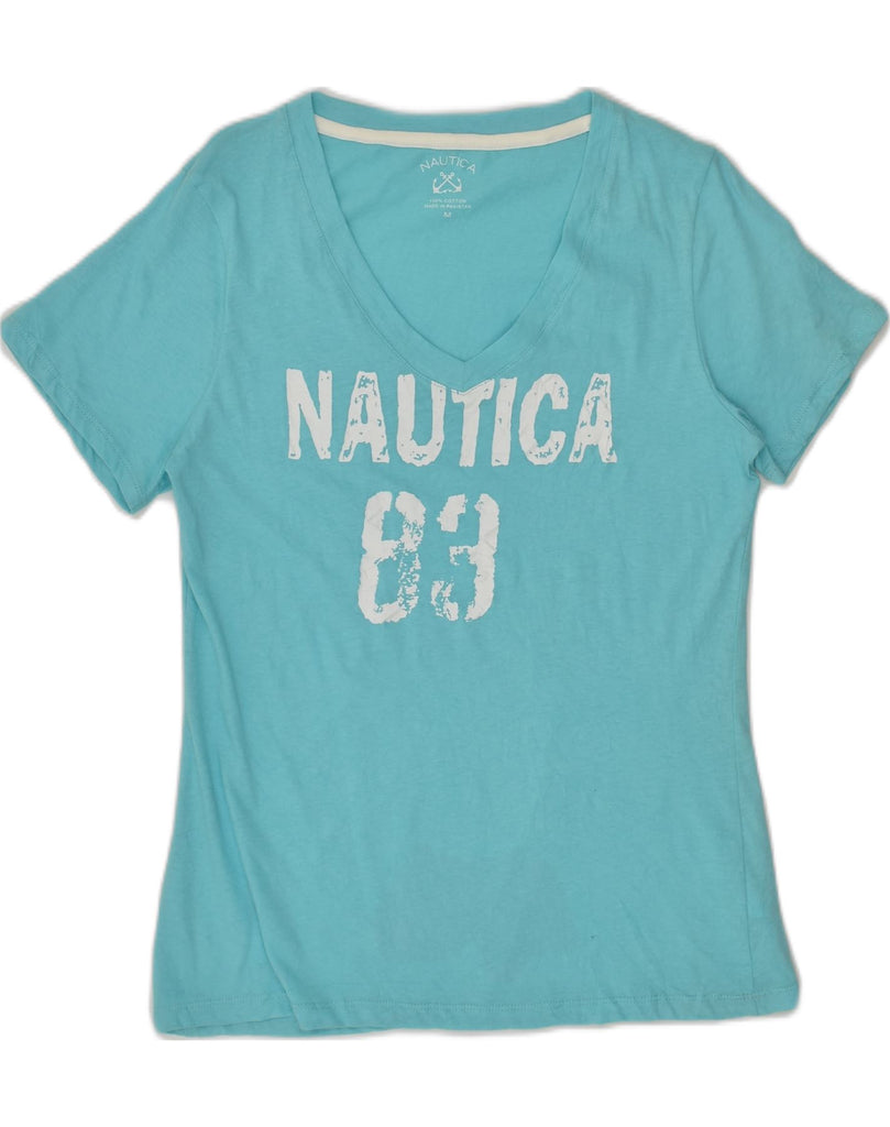 NAUTICA Womens Graphic T-Shirt Top UK 12 Medium Turquoise Cotton | Vintage Nautica | Thrift | Second-Hand Nautica | Used Clothing | Messina Hembry 