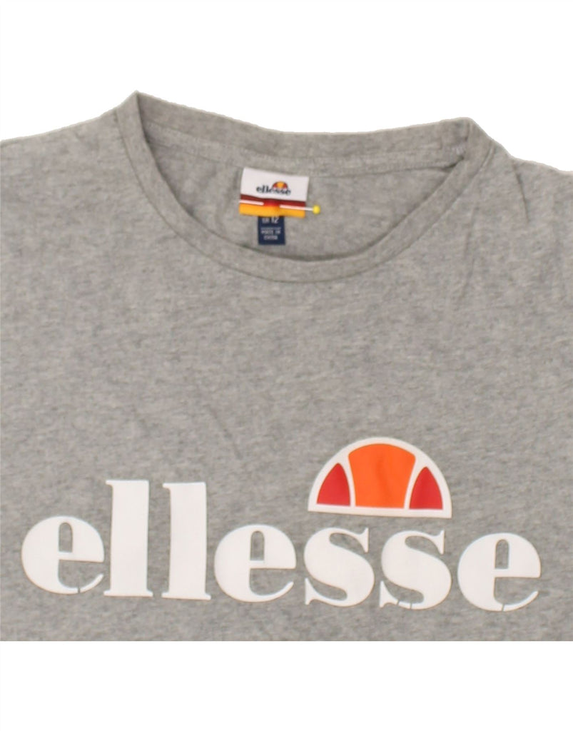 ELLESSE Womens Graphic T-Shirt Top UK 12 Medium Grey | Vintage Ellesse | Thrift | Second-Hand Ellesse | Used Clothing | Messina Hembry 