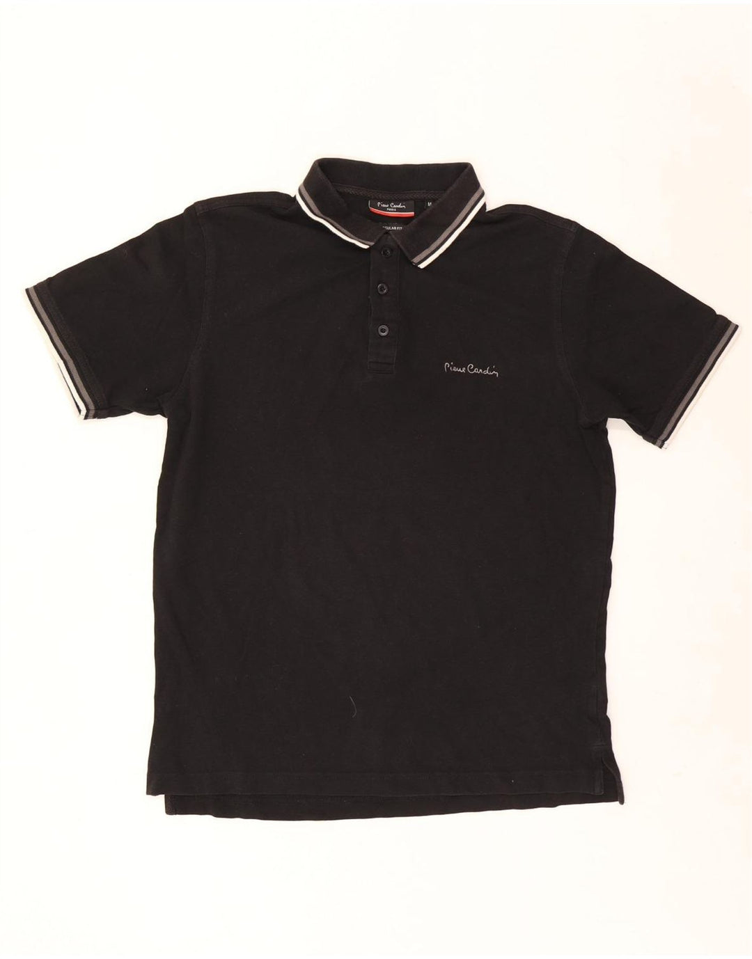 Pierre Cardin Mens Regular Fit Polo Shirt Medium Black Striped Cotton