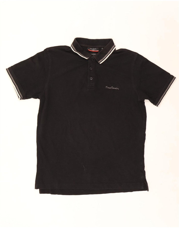 Pierre Cardin Mens Regular Fit Polo Shirt Medium Black Striped Cotton