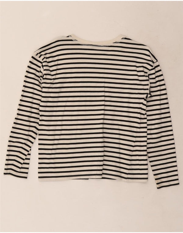 Zara Womens Top Long Sleeve UK 10 Small White Pinstripe Cotton