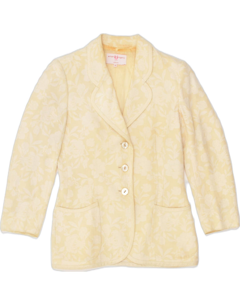 EMANUEL UNGARO Womens 3 Button Blazer Jacket IT 42 Medium Off White Floral | Vintage Emanuel Ungaro | Thrift | Second-Hand Emanuel Ungaro | Used Clothing | Messina Hembry 