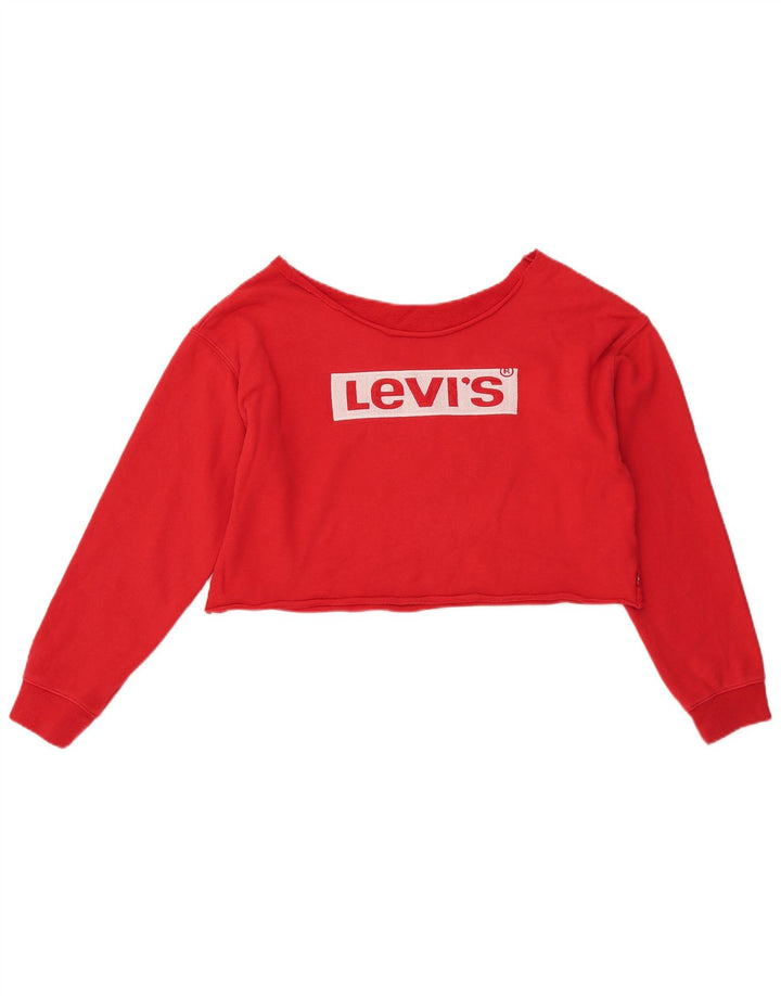 LEVI'S Womens Oversized Crop Graphic Sweatshirt Jumper UK 6 XS Red Cotton