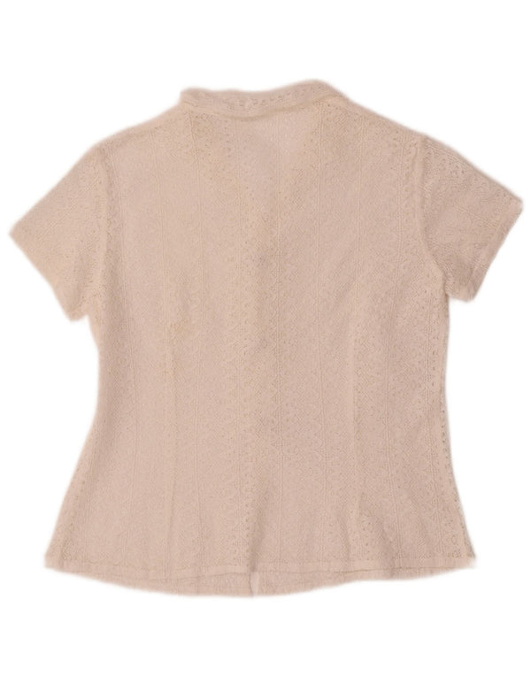Vintage Womens Crop Short Sleeve Crochet Shirt Blouse UK 10 Small White