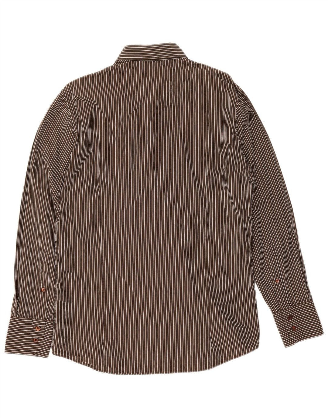 Hugo Boss Mens Shirt Medium Brown Pinstripe Cotton