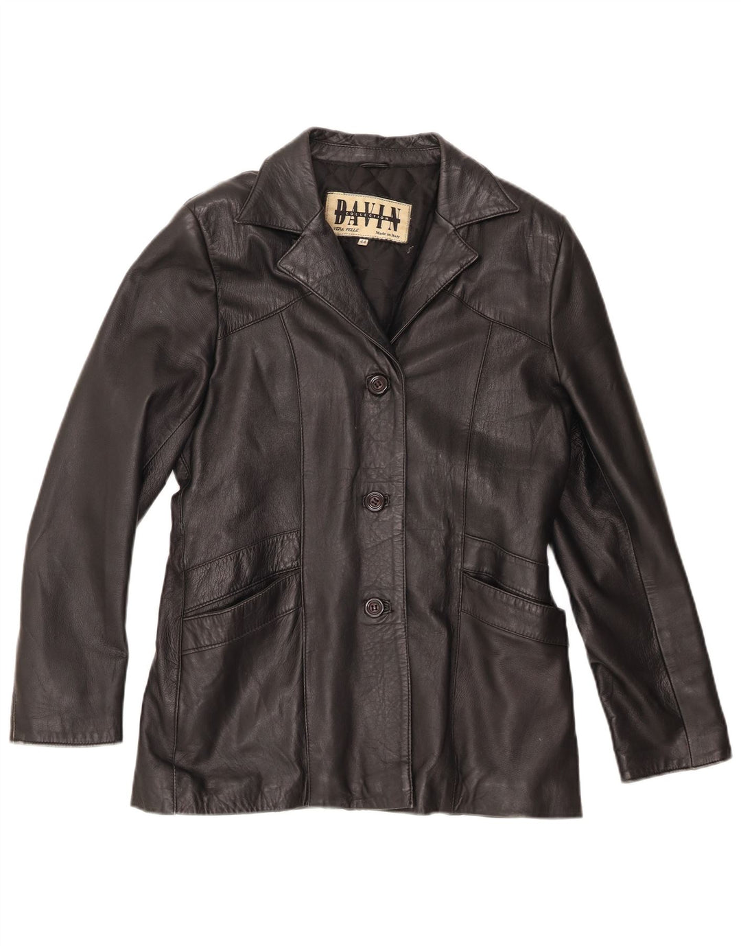Davin Womens 3 Button Leather Blazer Jacket IT 44 Medium Black