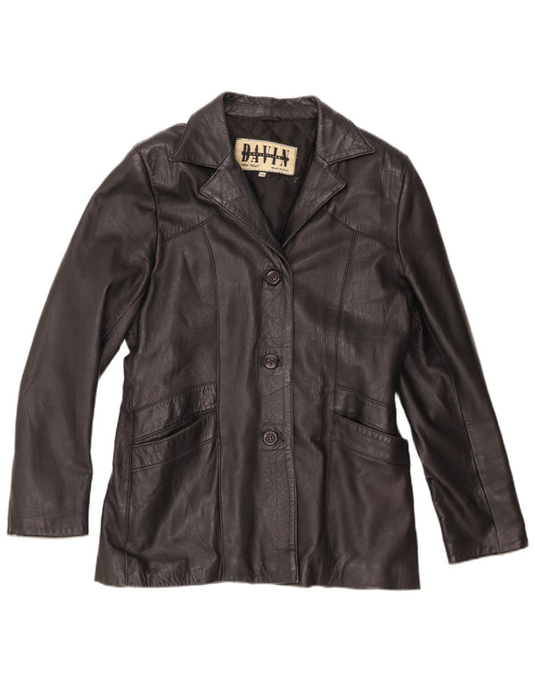 Davin Womens 3 Button Leather Blazer Jacket IT 44 Medium Black