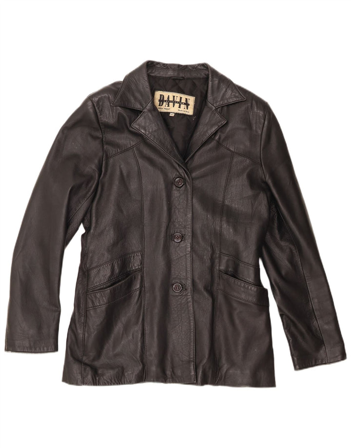 Davin Womens 3 Button Leather Blazer Jacket IT 44 Medium Black