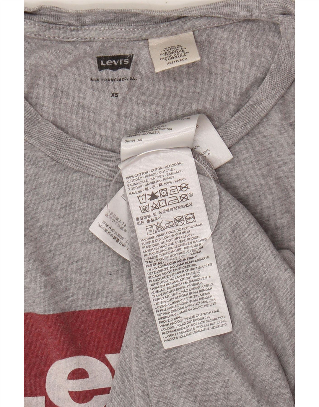 LEVI'S Mens Graphic T-Shirt Top XS Grey Cotton Vintage Levi's and Second-Hand Levi's from Messina Hembry 