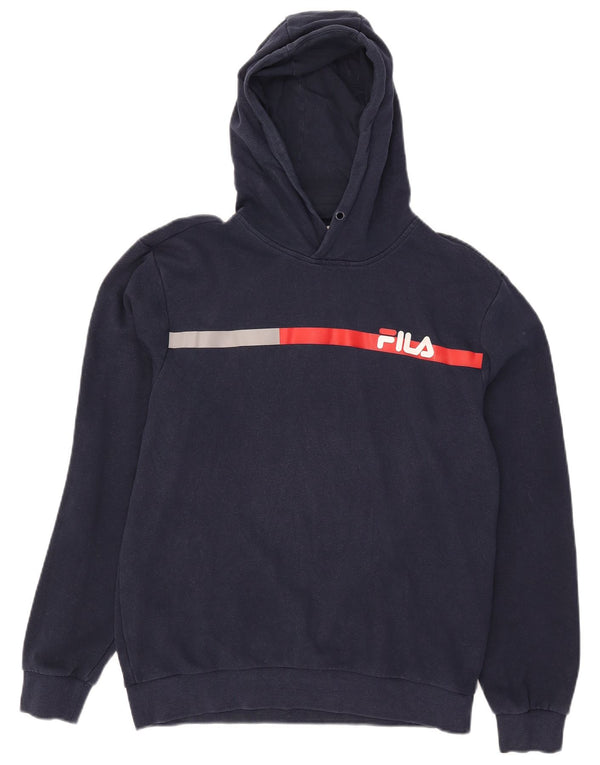 Fila Mens Hoodie Jumper UK 38/40 Medium Navy Blue Colourblock Cotton