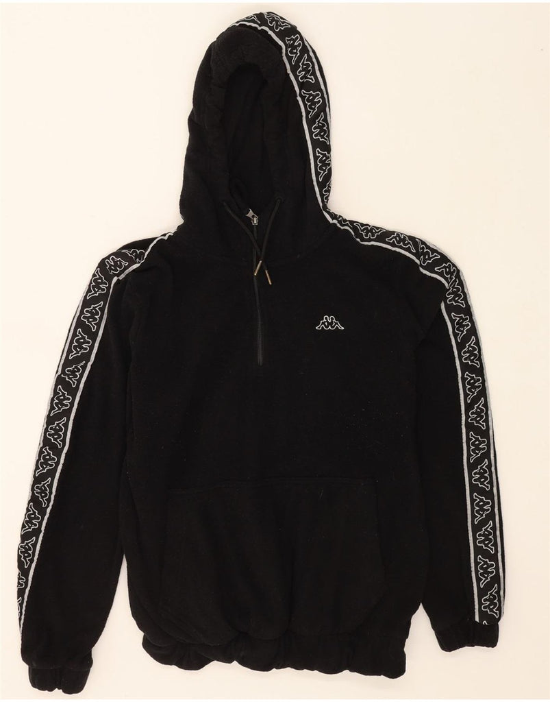 KAPPA Womens Graphic Zip Neck Fleece Jumper UK 14 Medium Black Polyester Vintage Kappa and Second-Hand Kappa from Messina Hembry 