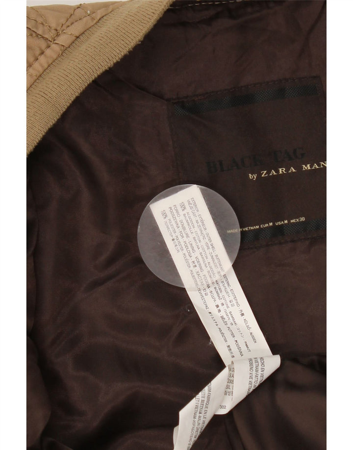 Zara Mens Bomber Jacket UK 38 Medium Beige Cotton
