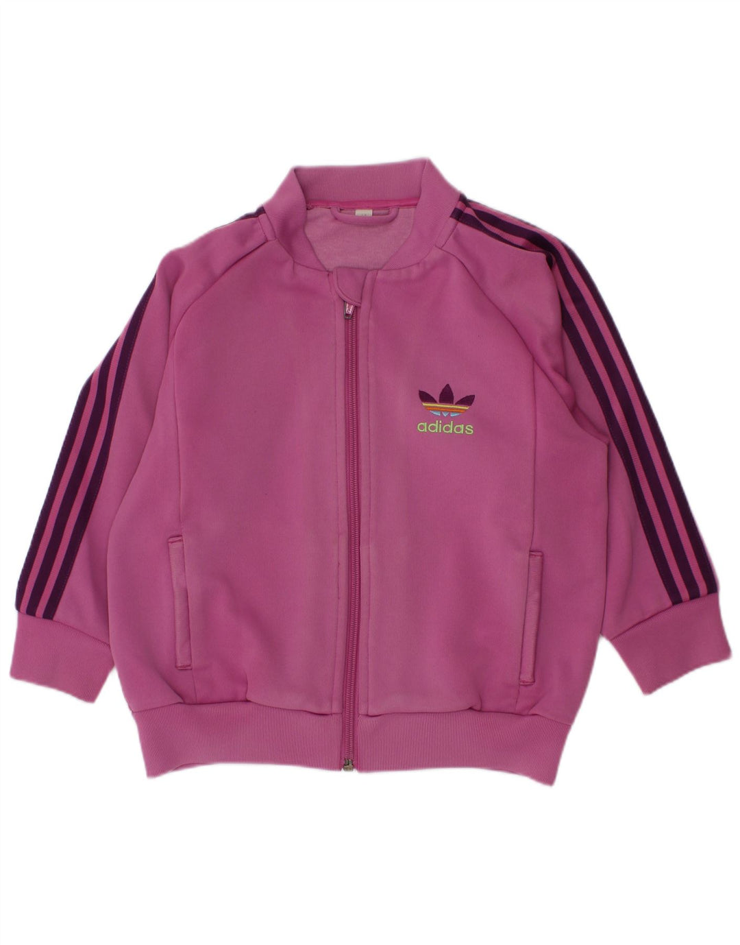 Adidas Girls Tracksuit Top Jacket 3-4 Years Pink Polyester