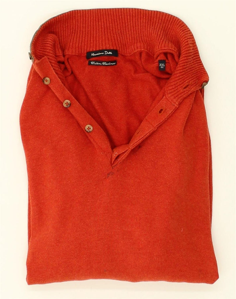 MASSIMO DUTTI Mens Button Neck Jumper Sweater 2XL Red Cotton | Vintage Massimo Dutti | Thrift | Second-Hand Massimo Dutti | Used Clothing | Messina Hembry 