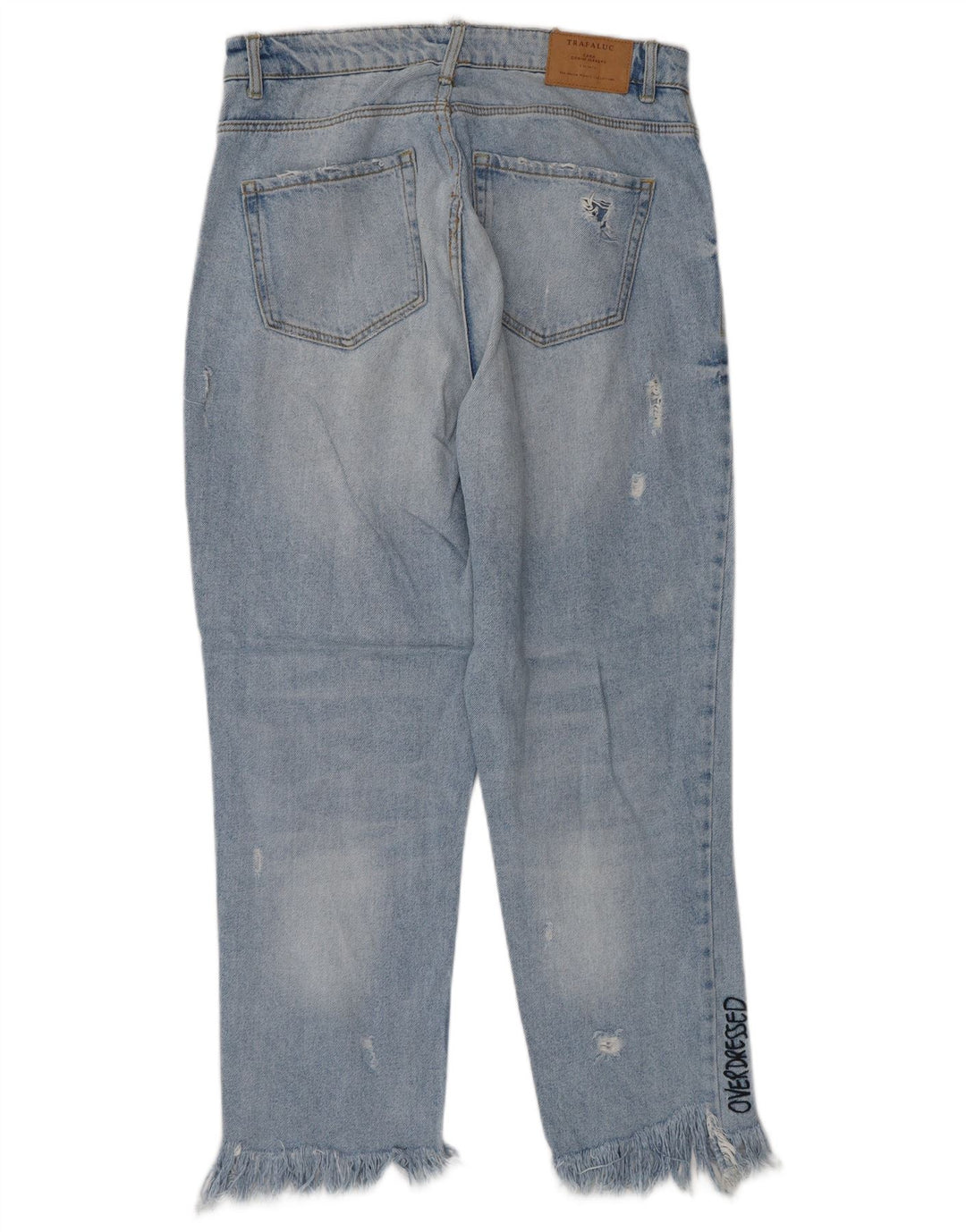 Zara Womens Trafaluc Graphic Distressed Cropped Jeans W30 L25 Blue