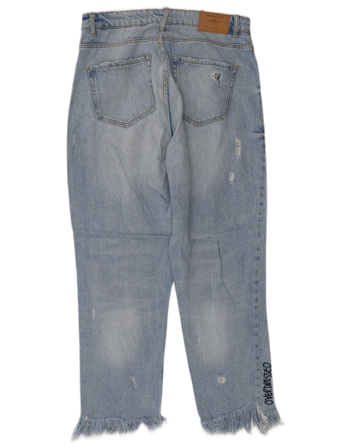 Zara Womens Trafaluc Graphic Distressed Cropped Jeans W30 L25 Blue