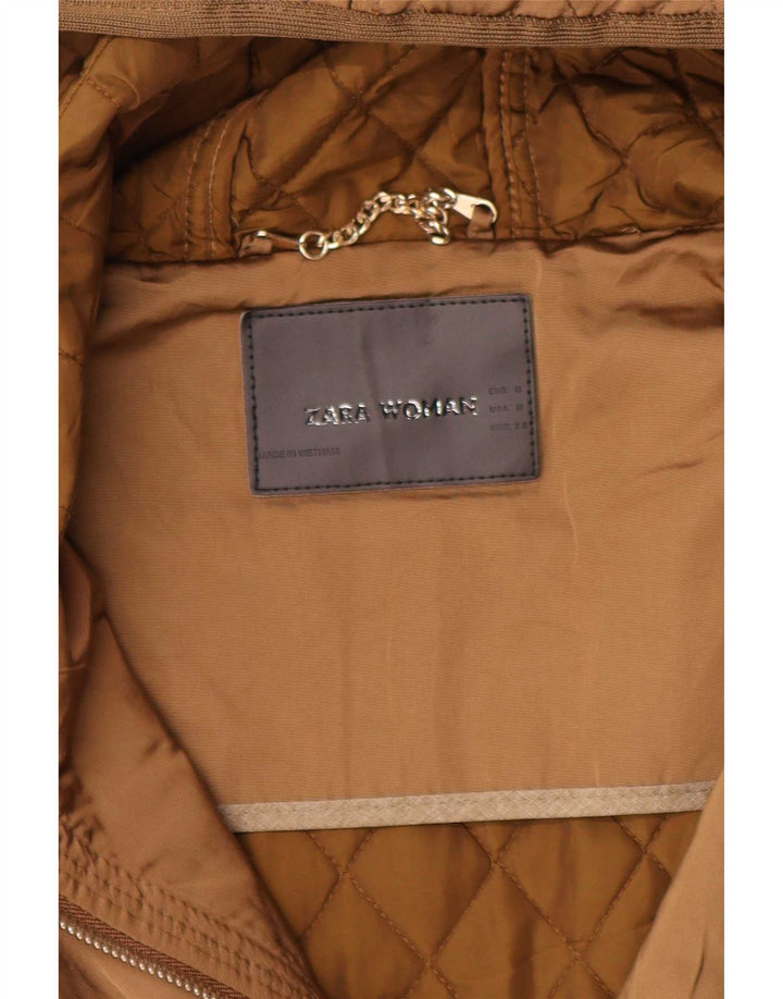 Zara Womens Hooded Quilted Jacket UK 12 Medium Beige