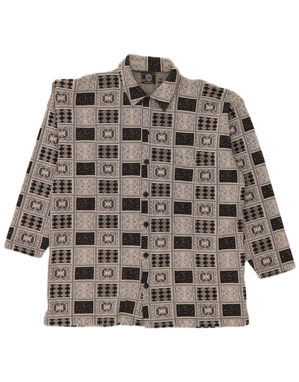Vintage Mens Flannel Shirt Large Grey Geometric Cotton