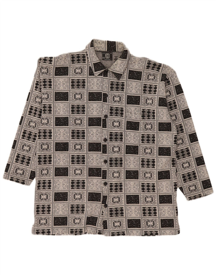 Vintage Mens Flannel Shirt Large Grey Geometric Cotton