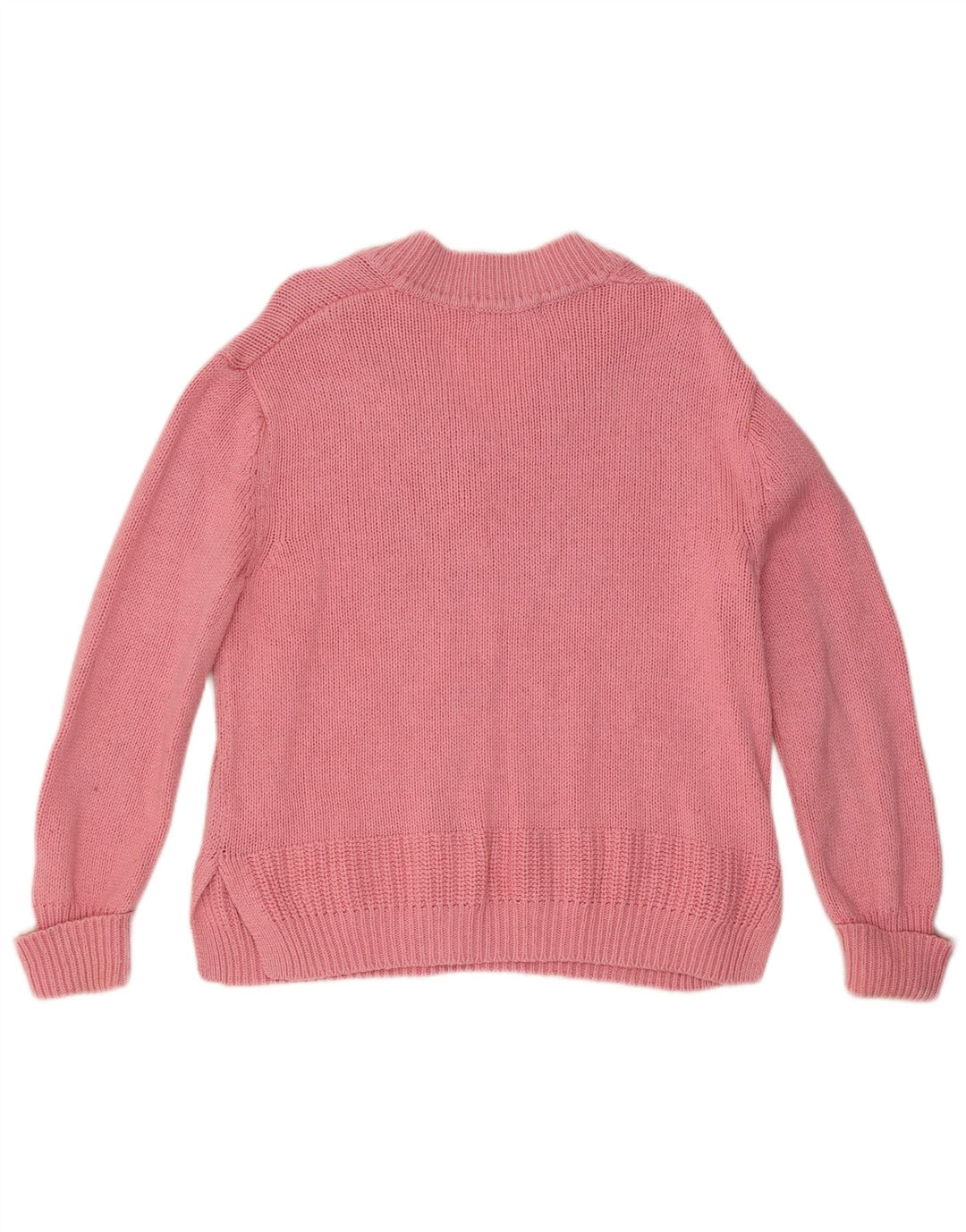 Marks & Spencer Womens V-Neck Jumper Sweater UK 14 Medium Pink Cotton