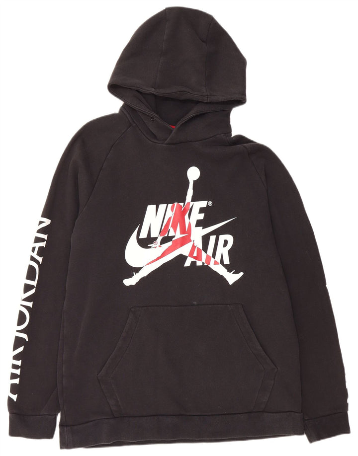 JORDAN Mens Graphic Hoodie Jumper Large Black Cotton