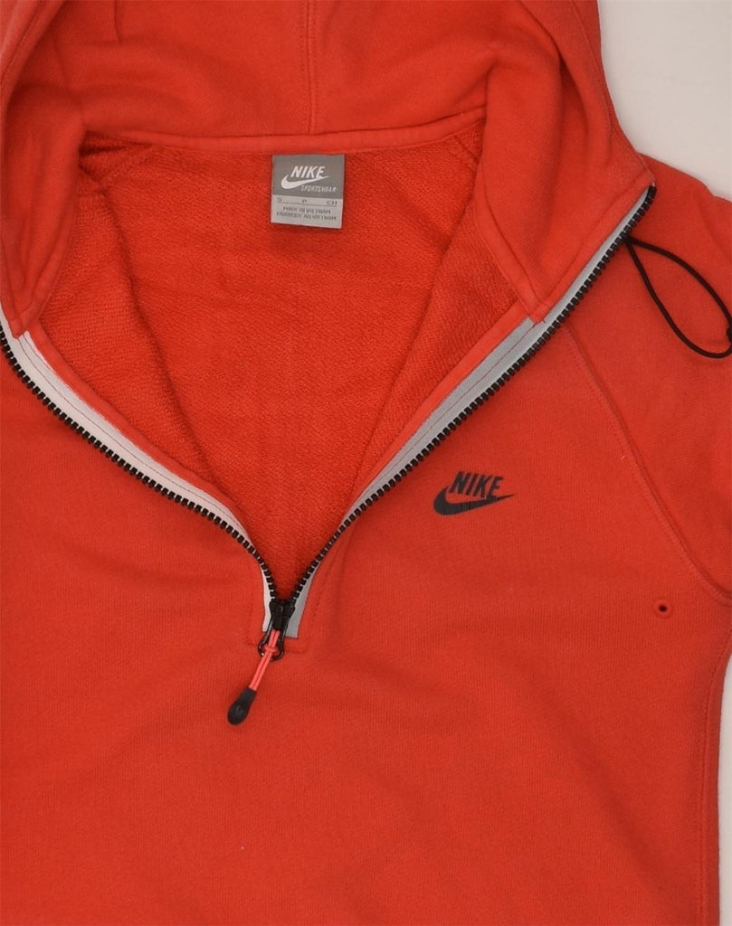 NIKE Womens Zip Neck Hoodie Jumper UK 10 Small Orange Cotton | Vintage Nike | Thrift | Second-Hand Nike | Used Clothing | Messina Hembry 