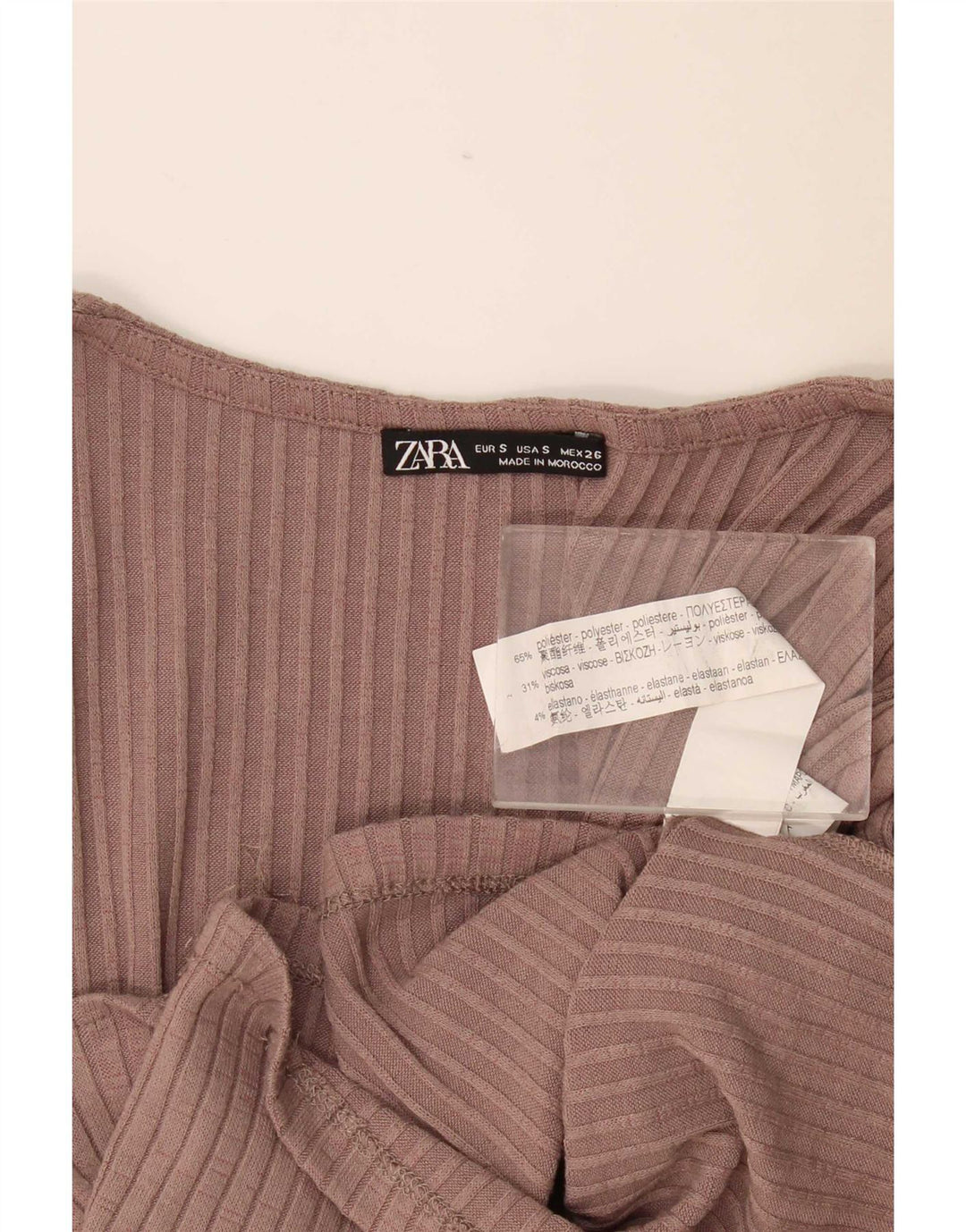 Zara Womens Crop Top Long Sleeve UK 8 Small Pink Polyester