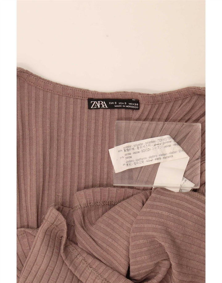 Zara Womens Crop Top Long Sleeve UK 8 Small Pink Polyester