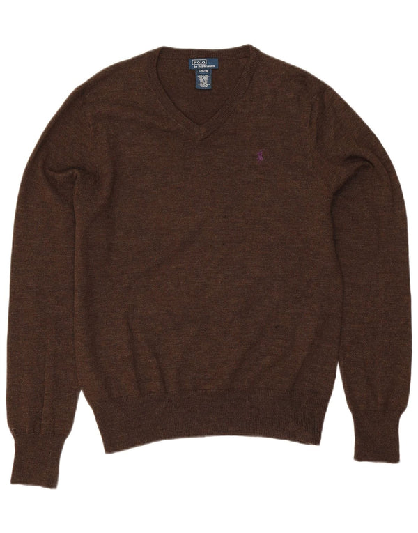 Polo Ralph Lauren Boys V-Neck Jumper Sweater 15-16 Years Large Brown Wool