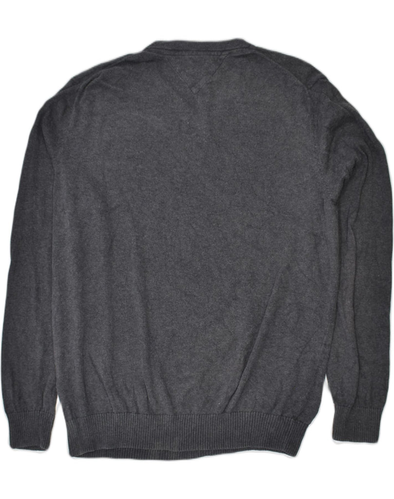 TOMMY HILFIGER Mens V-Neck Jumper Sweater XL Grey Cotton | Vintage Tommy Hilfiger | Thrift | Second-Hand Tommy Hilfiger | Used Clothing | Messina Hembry 