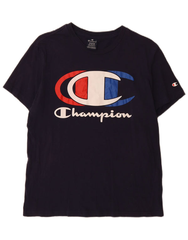 Champion Mens Graphic T-Shirt Top Medium Navy Blue