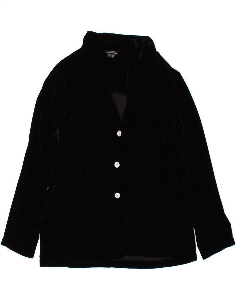 MONSOON Womens Velvet 3 Button Blazer Jacket UK 16 Large Black Viscose Vintage Monsoon and Second-Hand Monsoon from Messina Hembry 