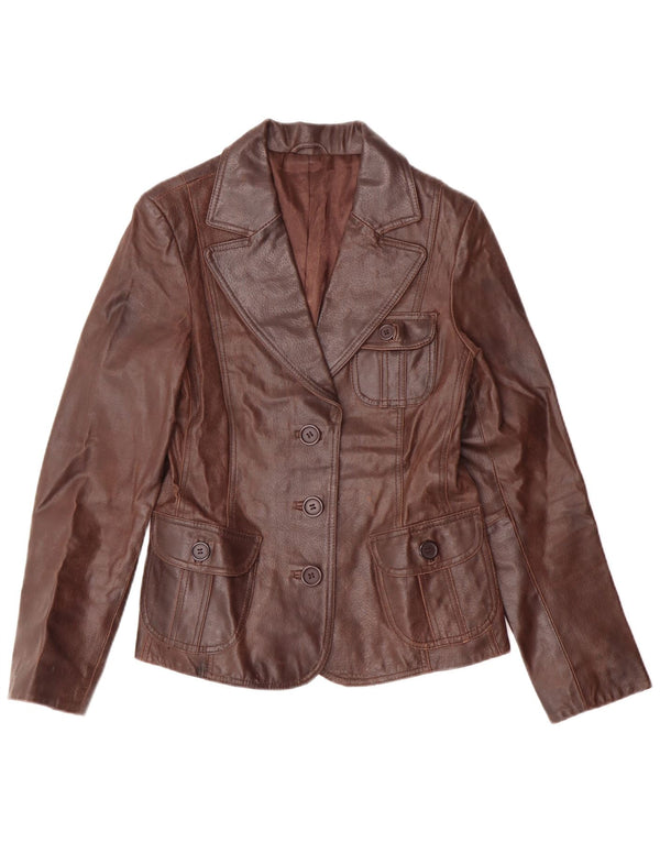 Bay Womens Leather Jacket UK 12 Medium Brown Leather Classic