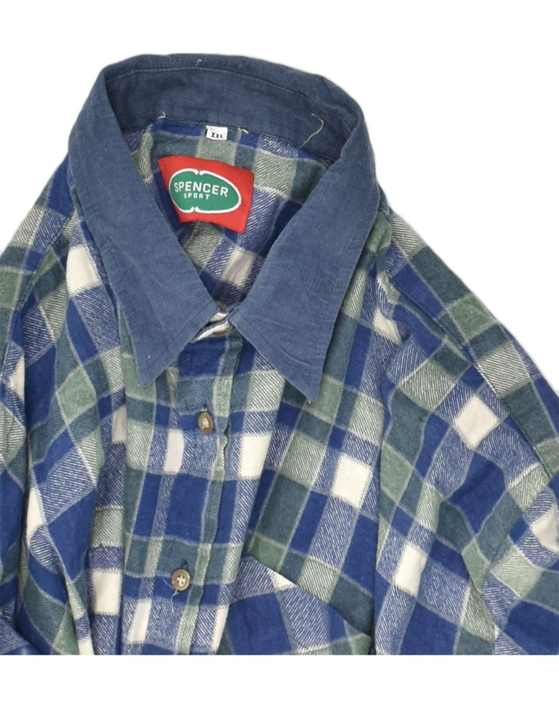 VINTAGE Mens Flannel Shirt 2XL Blue Check Cotton | Vintage Vintage | Thrift | Second-Hand Vintage | Used Clothing | Messina Hembry 