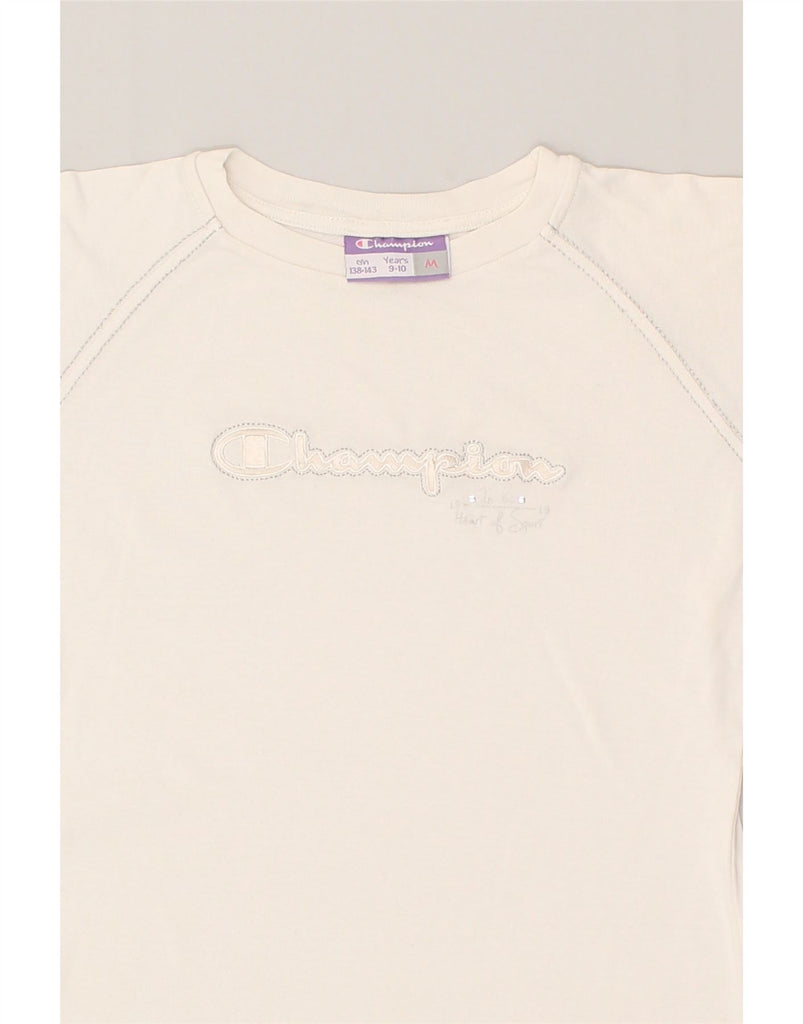 CHAMPION Girls Graphic T-Shirt Top 9-10 Years Medium White Cotton | Vintage Champion | Thrift | Second-Hand Champion | Used Clothing | Messina Hembry 