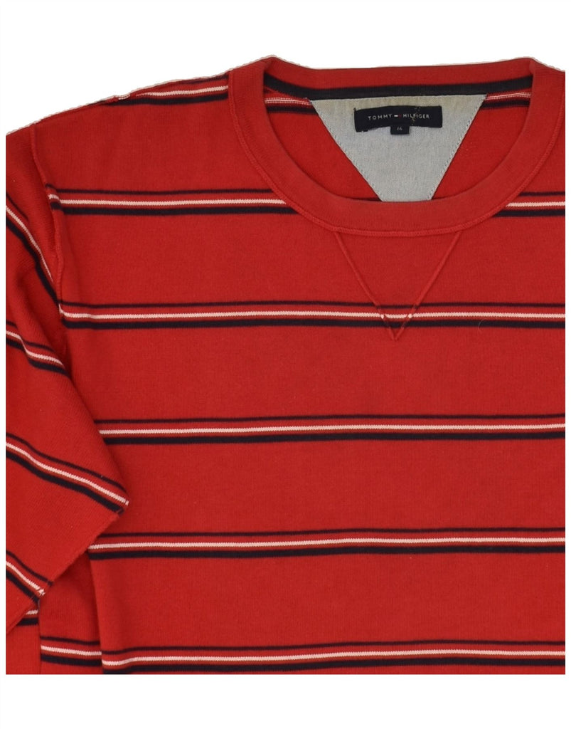 TOMMY HILFIGER Boys Sweatshirt Jumper 15-16 Years Red Striped Cotton | Vintage Tommy Hilfiger | Thrift | Second-Hand Tommy Hilfiger | Used Clothing | Messina Hembry 