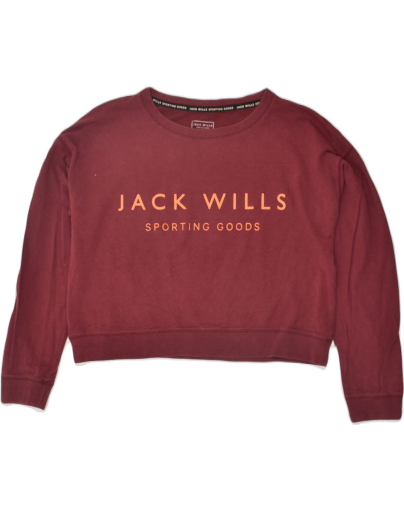 JACK WILLS Womens Oversized Crop Sweatshirt Jumper UK 14 Large Maroon | Vintage Jack Wills | Thrift | Second-Hand Jack Wills | Used Clothing | Messina Hembry 