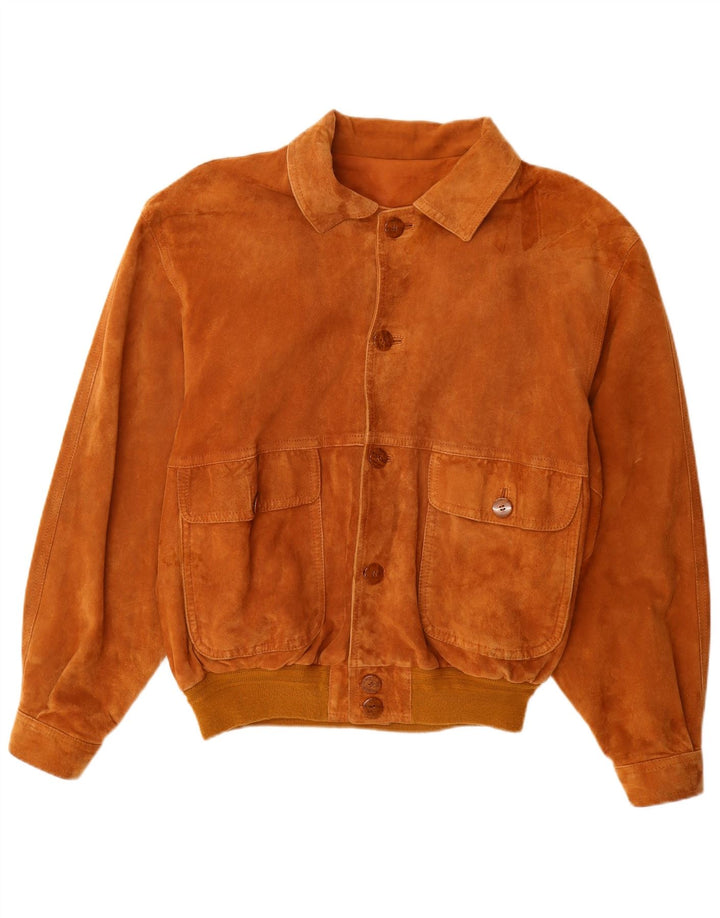 VINTAGE Mens Suede Bomber Jacket IT 52 XL Beige Leather