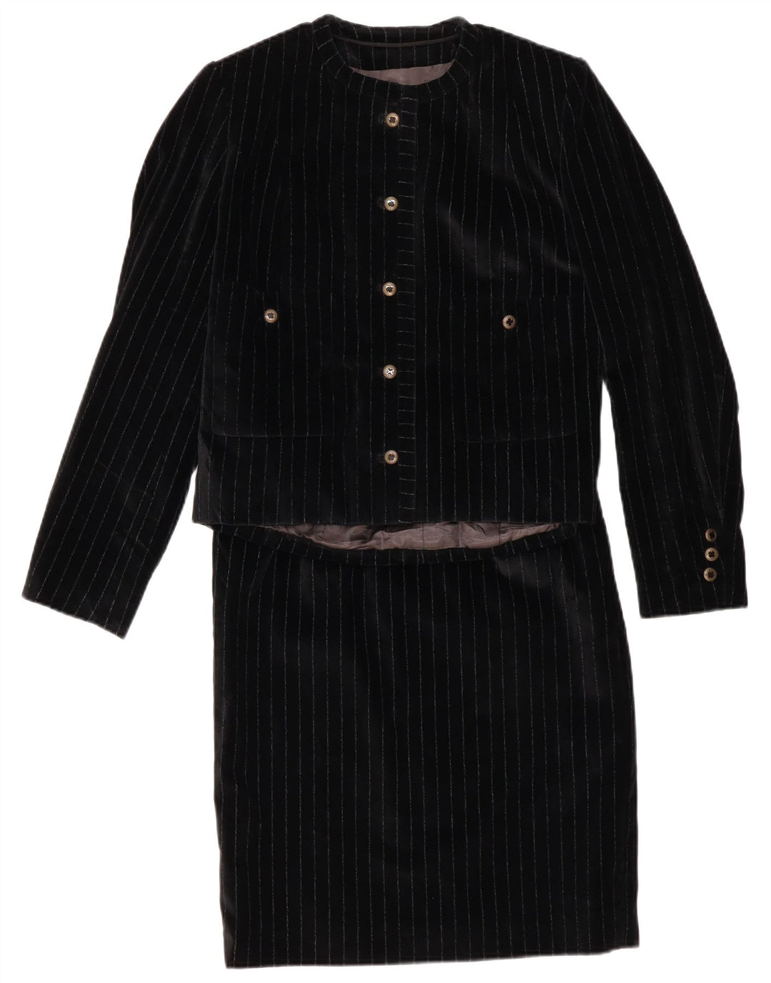 VINTAGE Womens 5 Button 2 Piece Skirt Set UK 12 Medium W28  Black