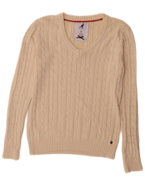 Kangol Womens V-Neck Jumper Sweater UK 10 Small Beige