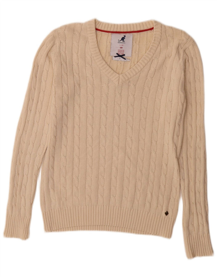 Kangol Womens V-Neck Jumper Sweater UK 10 Small Beige
