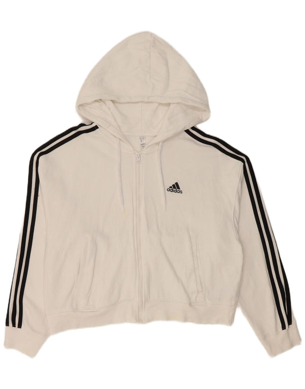 Adidas Womens Crop Zip Hoodie Sweater UK 12/14 Medium White Cotton